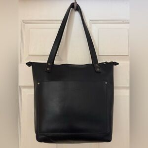 Portland Leather Zipper Tote in Black 13in wide x 10in high x 6in deep